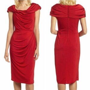 Tadashi Shoji Scarlet Draped Midi Dress